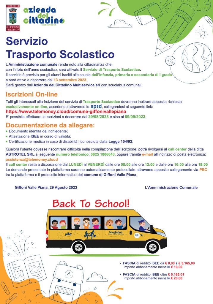 Avviso Servizio Trasporto Scolastico